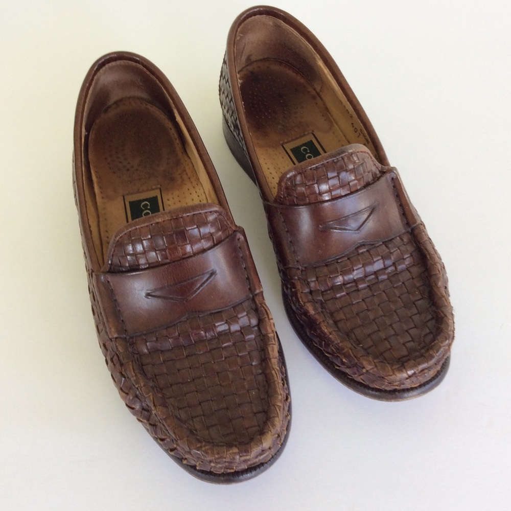 Used Brown Cole Haan Woven Penny Loafers